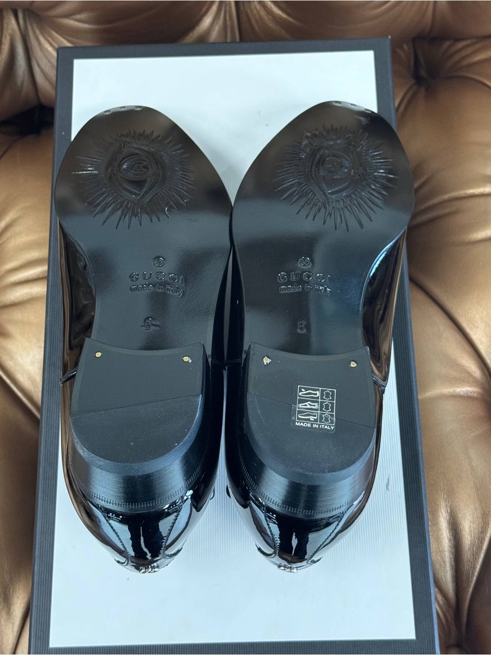 Gucci Worsh Patent Leather Derby Dress Black Made in Italy Shoes Oxfords SZ 6.00 - Picture 6 of 10